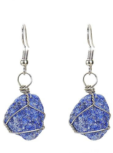 CuLtP Elegante Wire Wrap Rohstein Anhänger Ohrhänger Ohrhänger Lapislazuli Tropfen Ohrringe Kristall Reiki Balance Yoga Edelstein Ohrringe Schmuck Für Frauen Mädchen Geschenk