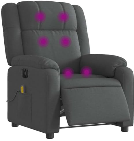 vidaXL Massagesessel, Sessel Elektrisch, Relaxsessel mit Liegefunktion Vibrationsfunktion, Fernsehsessel Liegesessel für Wohnzimmer, Dunkelgrau Stoff