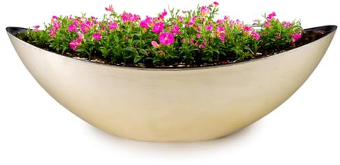 matches21 HOME & HOBBY Ovale Pflanzschale für draußen - große Schiff Deko-Schale in Champagner beige als Blumen-Topf Pflanztopf - 55 cm Jardiniere für Garten Balkon oder Friedhof als Grab-Schmuck
