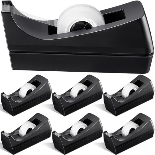 Lanties 6 Pack Desktop Tape Dispensers Non Skid Base for Office Home School (Tape Not Included) (Black)