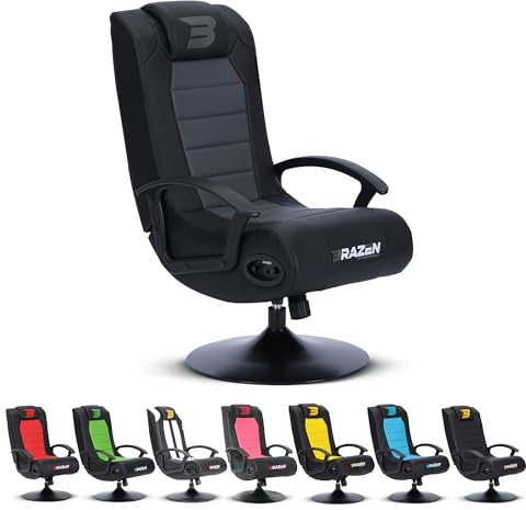 BraZen Stag Kids Gaming Chair for Kids Two Audio Speakers Subwoofer Bluetooth Compatible Boys Girls Small Gaming Chair Foldable Junior Child Speaker Video Games Chairs No Wheels - Grey