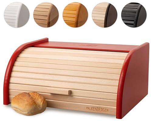 FALKENBERGER Portapane in legno di faggio, rosso, ca. 39 x 29 x 18 cm, con coperchio arrotolabile, realizzato a mano