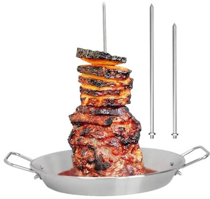 Padella per spiedini verticale, supporto per spiedo verticale - Spiedini per barbecue verticali per carne in acciaio inossidabile | Padella per grigliata brasiliana con supporto per spiedini per polli