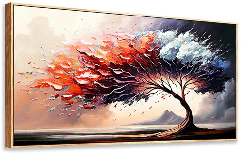 MHARTK66 Quadri Moderni Soggiorno Con Cornice Legno, Quadro Camera da Letto Su Tela Grandi, 50x100 cm Stampe da Parete Albero Della Vita Colorata, Astratto Paesaggio Decorazioni Parete Bagno Ufficio