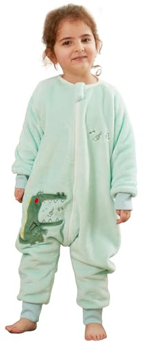 Schlafsack mit Füßen Baby Schlafanzug, Warm Flannel Winterschlafsack Strampler mit Reissverschluss, Winter Schlummersack mit Beinen Ärmeln Pyjamas Kinder Schlafoverall Mädchen Junge 0-6 Jahre