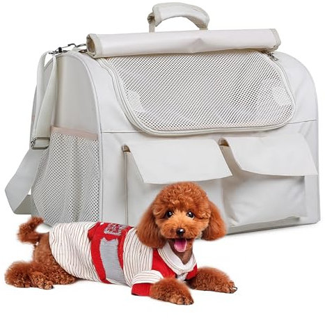 ALLSOPETS Hundetragetasche Katzentasche Faltbare Haustiertasche für Katzen und Hunde bis zu 9 kg Fluggesellschaft zugelassene kleine Hundetasche Weich Atmungsaktiv Langlebig Reisetasche Beige