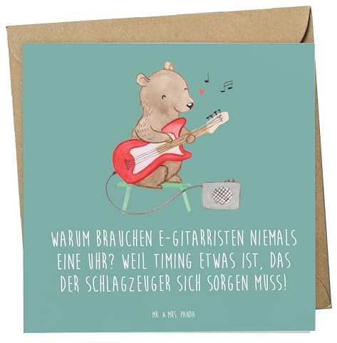 Mr. & Mrs. Panda Geburtstagskarte E-Gitarre Timing - Geschenk, Design, personalisierte Geschenke, E-Gitarristen, Kreativität, Instrumente, Musikgenre, Musikinstrument, Illustrationen, Musik Humor