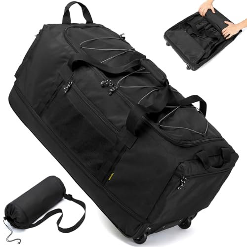 Laripwit Faltbare Reisetasche mit Rollen Groß XXL 130-170L Erweiterbare Wochenend Handgepäck Tasche mit Rädern Herren Damen Rolltasche mit Extra Volumen für Camping Urlaub 36''/90cm, Schwarz