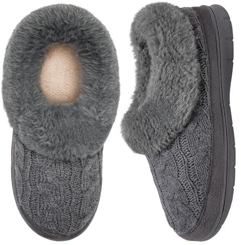 Pantoufles Hiver Femmes Memory Foam Chaussons Confortable Chaud Après la fermeture Slippers Gris Taille 40/41