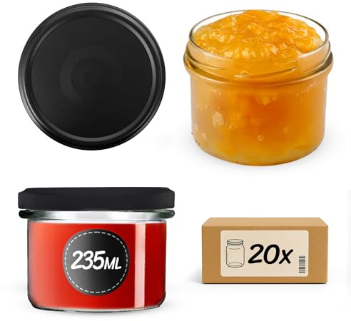 KADAX Små glasburkar 235 ml, glas fi82, miniglas för honung och kryddor, syltburkar med lock, lufttäta burkar att ge bort (svart matt, 20 stycken)