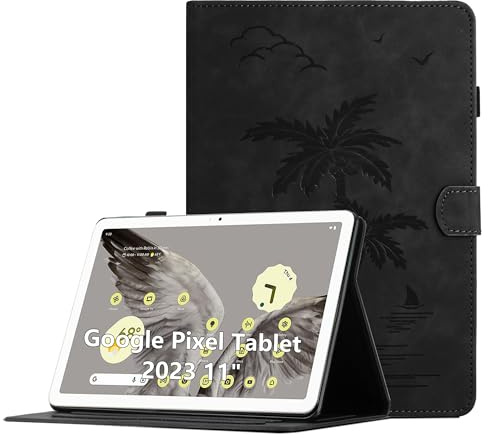 Oduio Hülle für Google Pixel Tablet 2023 11 Zoll Premium PU Leder Multi-Winkel Folio Schutzhülle mit Kartenschlitz und Stand Funktion, Schwarz