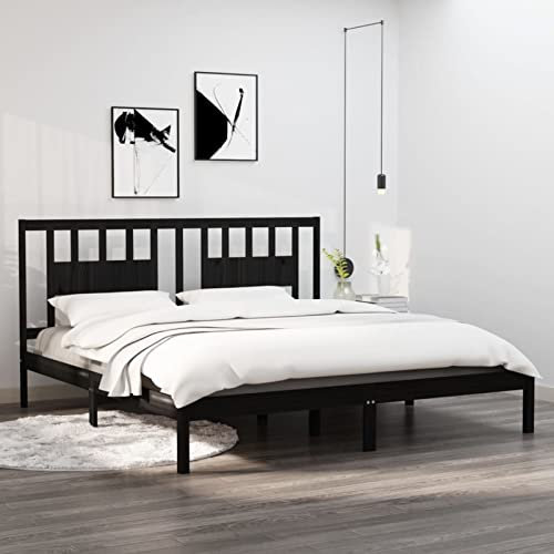 Iiaky Massivholzbett Bettgestell Bed Frame Bett Mit Bettkasten Hausbett Bett Massivholz Schwarz Kiefer 200x200 cm - 3104087