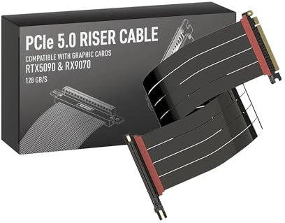 LINKUP - AVA5 PCIe 5.0 lyftkabel [50 cm (total längd 54 cm), redo för RTX5090 RX9070 GPU | x16 128 GB/s hastighet, kompatibel med PCIE 4.0 och WRX80/WRX90E | Rak vinkel svart
