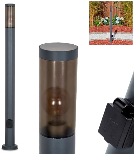 HOFSTEIN Wegeleuchte Sessa, Außenwegeleuchte mit Steckdose aus Metall/Kunststoff in Anthrazit/Rauchfarben oder Weiß, moderne Außenleuchte für Garten, Außenbereich, Hof, 110 cm, E27, IP44