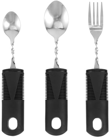 3 Piezas Utensilios adaptables para pacientes con Parkinson ancianos, Cubiertos para Discapacitados, Cubiertos de Fácil Agarre, para personas mayores, artritis, parkinson, discapacitados
