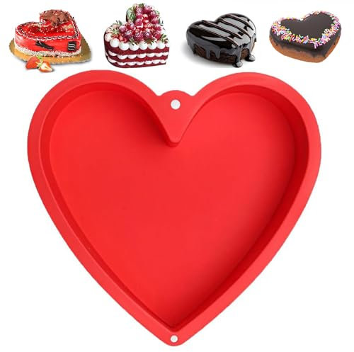 HEOUCH Stampi in Silicone per Dolci, Stampo Torta Cuore Da 25.4cm, Stampi Silicone Dolci 3D, Stampi per Dolci Antiaderente, Creazioni da Forno DIY, Torta a Forma di Cuore Cotta con Amore (A)