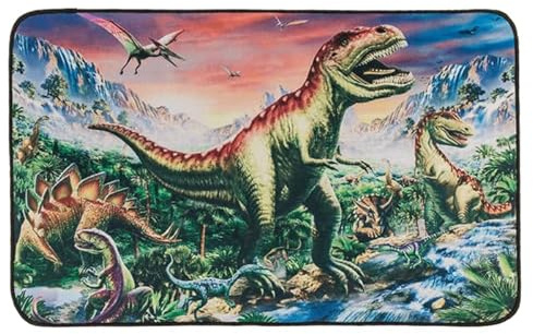 BLUECHOLON Alfombra Infantil pie de Cama Dinosaurio de 80 x 50 cm, Antideslizante (Dino Tierra)
