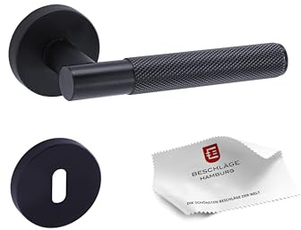 Beschläge Hamburg | NEU Türgriffe Türbeschlag MUNICH-X 07 SM BB | Buntbart Türklinke mit Gitternetzstruktur für Innentüren | Karomuster Drückergarnitur | ø51x10 mm | Türdrücker | in schwarz matt