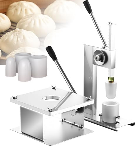 BOBVB Machine à brioches Manuelle, Machine à boulettes Multifonction, Machine à laminer la pâte à la Maison, Moule à brioches farcies à la Vapeur en Acier Inoxydable avec 3 moules, pour la Maison