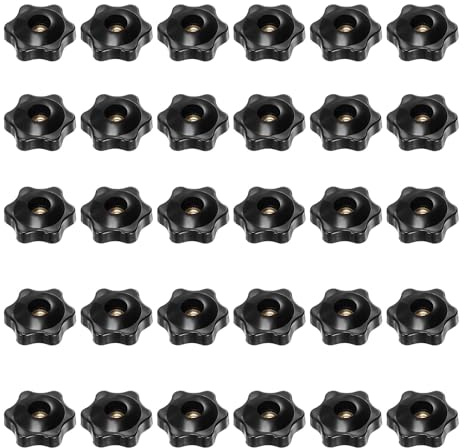 QUARKZMAN 30 Stück Sterngriffmutter 1/4-20 Inch Flügelmutter Messing Schraubgewinde Rändelschraube 32mm 6-Stern Knöpfe, Durchgangsloch Handknopf Klemmmutter Spanngriffe für Anlagen Maschinen