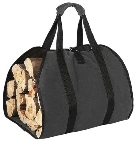 Tragetasche Große Brennholz-Aufbewahrungstaschen, Wachsträger, Tragetasche, langlebiger Feuerholzhalter, Organizer-Tasche, Kaminzubehör Holzkorb(Black)