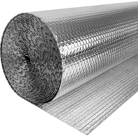 Suusolny Lámina aislante de aluminio, lámina de amortiguación de aire, 3-4 mm de grosor, lámina reflectante para techos, ventanas, tubos, suelos, lámina aislante aluminizada, aislamiento térmico