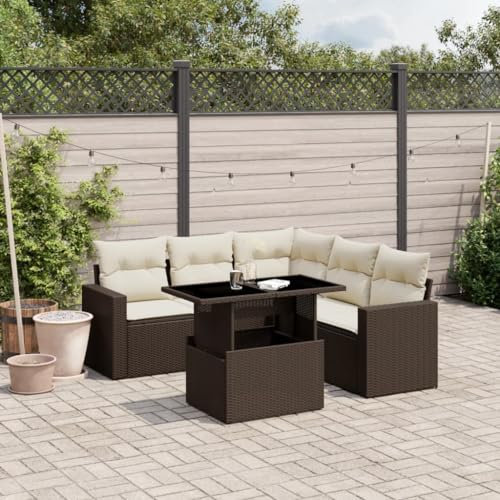 Verderoom 6-TLG Balkon Sofa mit Kissen Braun Poly Rattan #2, Rattan Sofa Balkon, Loungemöbel, Balkon Lounge, Lounge, Rattan Sofa, Polyrattan Gartensofa