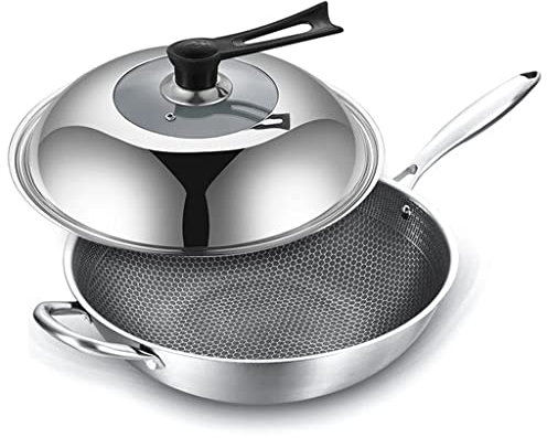 OWOHYG Padella Antiaderente Non Rivestita in Acciaio Inox, Adatta per Piani Cottura a induzione, Adatta per fornelli a Gas (Diametro 34 cm)