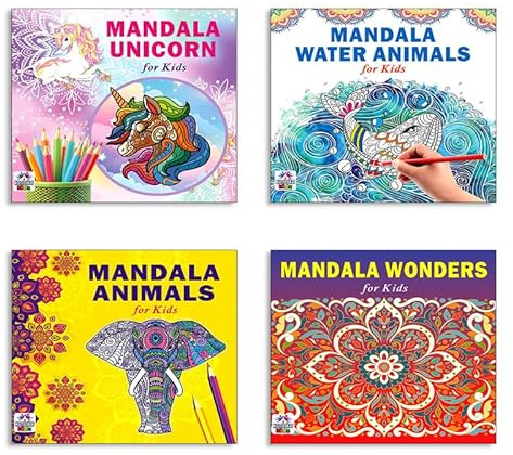 Mandala Unicorn + Sea Animals + Animals + Wonders Art Designs Pattern Colouring Books For Kids | Mandala Art | Coloring Book | Relaxation | Creativity | Mindfulness | Stress Relief | Art Therapy (Set