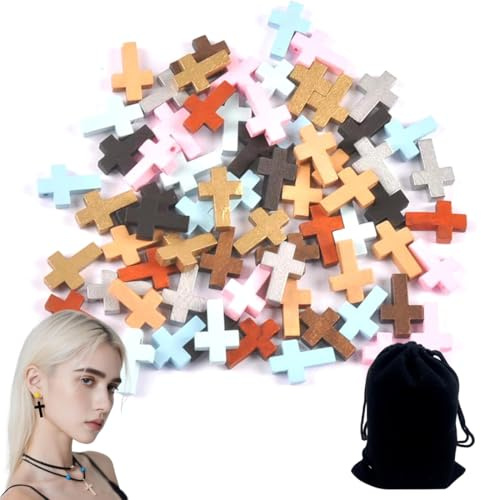 DIFLAX 50 Piezas Pequeñas Cruces de Madera con Orificio, Mini Madera Encanto Cuenta Cruzada Colgante para Hacer Collares llaveros, Accesorios DIY para Favores Fiesta Bautizo Comunion (Color Mixto)