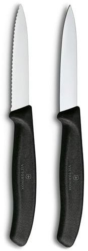 Victorinox Swiss Classic Gemüse- und Schälmesser, für Obst und Gemüse, Extra Scharf, Gerade und Wellenschliff, Rostfreier Stahl, Schwarz