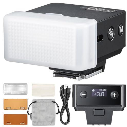 Godox iT20-C Flash mit Diffusor für Canon, Mini TTL Flash mit intuitivem Bildschirm, 1,5 s Recycle, 700 Vollstärke-Blitze mit USB-C-Ladung Eingebaute Batterie Tragbarer Taschenflash (schwarz)
