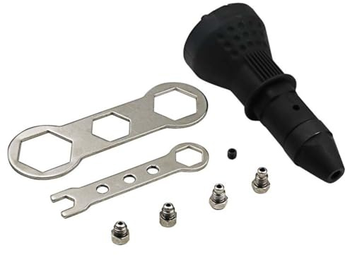 NUOBESTY Nietwerkzeug Adapter Für Akkuschrauber Bohrmaschine Nietadapter Aus Metall Für Elektrische Niete 3 Düsengrößen 0.86 1.1 Und 1.26 Zoll Bis 1000 U/Min Mit 2 Schraubenschlüsseln