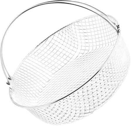 Panier Métallique Argenté avec Poignée, de Friteuse à Air Chaud | Acier Inoxydable 304, Léger et Facile à Nettoyer, Usage Polyvalent, Panier en Maille