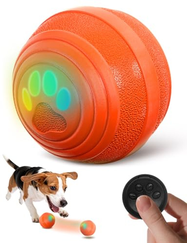 MOXTOYU Interaktiver Hundeball, Automatisch Rollender Ball mit LED-Lichtern, 3 Spielmodi, Interaktiver Spielball für Hunde mit Fernsteuerung, USB-C wiederaufladbar, für kleine mittlere Hunde(Orange)