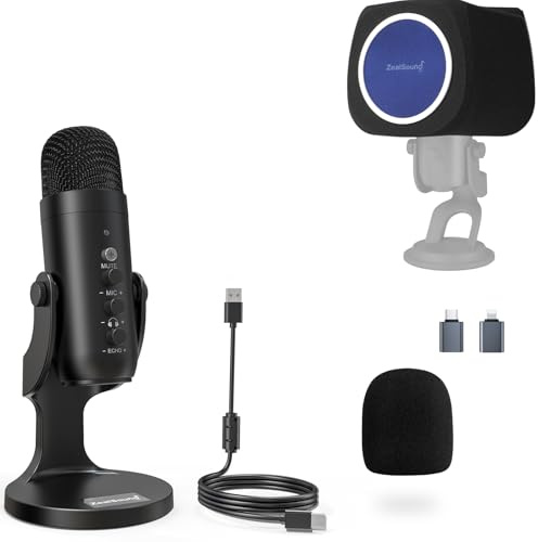 zealsound USB Microphone k66 and ws18b Pop Filter Bundle
