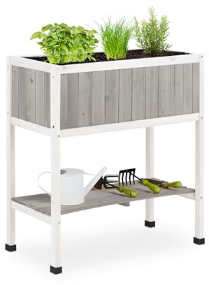 Relaxdays Urban träträdgård med hög bänk och verktygsrygg, 80,5 x 74 x 38 cm, valfri färg