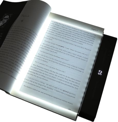 HISUEKIG Lampe de Livre Plate, Panneau de Lampe de Lecture à LED, pour Lecture de Nuit au Lit, Lampe de Page de Livre, Protection des Yeux Portable Book Light, 3 Couleurs et Minuterie (Noir)