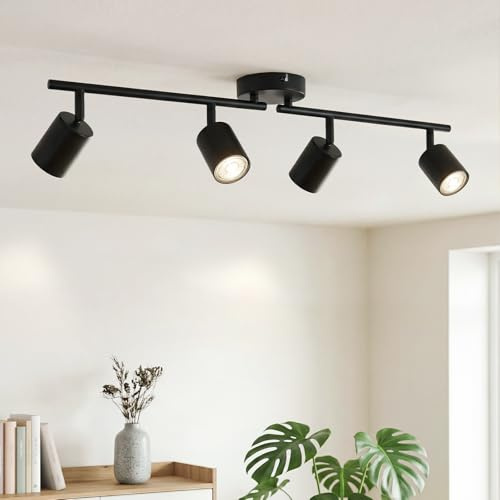 Sanyoung Deckenlampe Küche, Deckenstrahler 4 Flammig GU10, Ohne Glühbirne | Schwenkbar Deckenleuchte Strahler Schwarz, Modern Küchenlampe, Metall Lampe Decke Deckenspots für Wohnzimmer Schlafzimmer