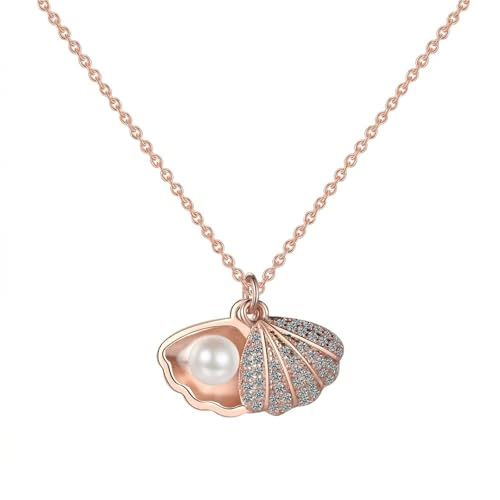 Manqyi Collana Ciondolo Conchiglia Perla, Collana con Ciondolo a Conchiglia, Gioiello Minimalista con Cristalli, per Feste, Spiaggia, Regalo Romantico