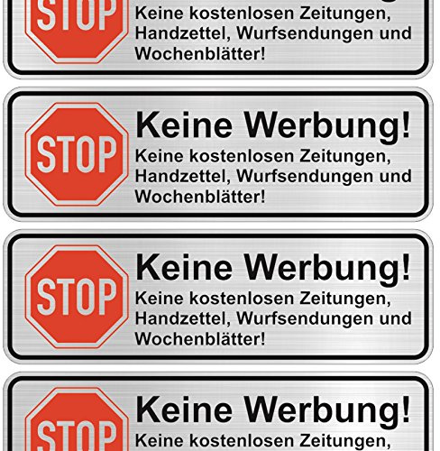 Finest Folia Keine Werbung Aufkleber Weiß oder Aluminium Schliff einzeln abziehbar Digitaldruck Briefkastenaufkleber R049