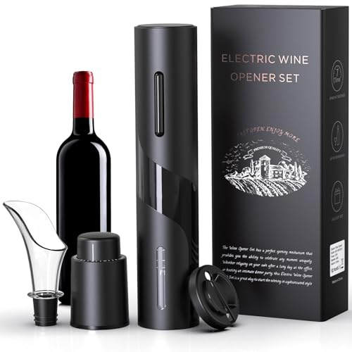 Quntis Electric Wine Bottle Opener with Foil Cutter, Automatic Battery Powered Bottle Corkscrew Opener with LED Light, Cabon Steel with Teflon Housewarming Christmas Thanksgiving Wine Lover Gift Set