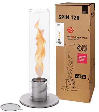 höfats - Spin 120 Grau - Tischkamin für Indoor und Outdoor - Tischfeuer, Windlicht, Gartenfackel und Bioethanolkamin aus Edelstahl