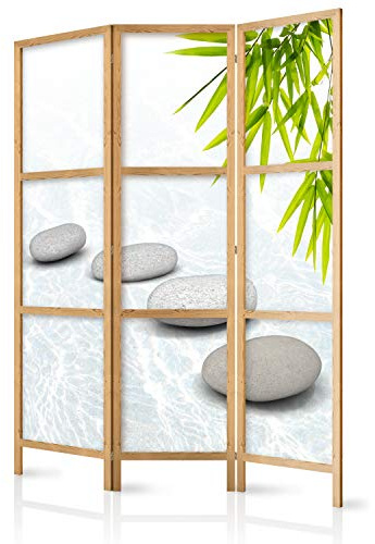 murando - Paravent Raumteiler Holz Spa Zen, 135x172 cm, 3-teilig, modern | Mobiler Sichtschutz, sofort einsatzbereit, Holzrahmen, ideal fürs Wohnzimmer oder Büro, geruchsneutral, lichtbeständig