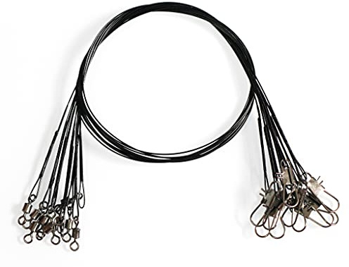 10pcs Fishing Wire Leaders Heavy Duty Nylon-Coated Fishing Line Wire Leaders with Swivels and Snaps 18inch, 45LB (10pcs Black)
