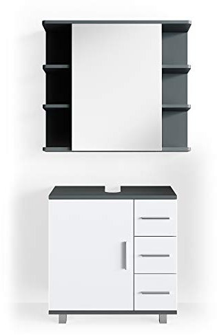 Vicco Badmöbel-Set Anthrazit Ilias, bestehend aus Bad Spiegelschrank, Waschbeckenunterschrank - mit Fächern für Flexible Aufbewahrung