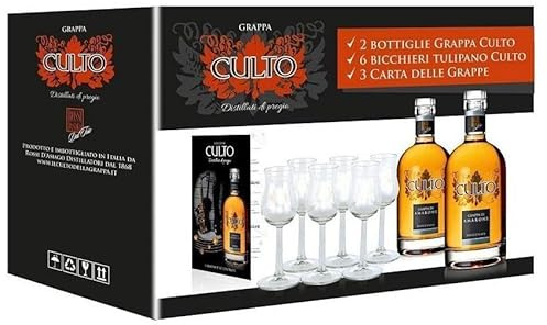 CULTO GRAPPA DI AMARONE INVECCHIATA 70 CL KIT 2 BOTTIGLIE CON 6 BICCHIERI