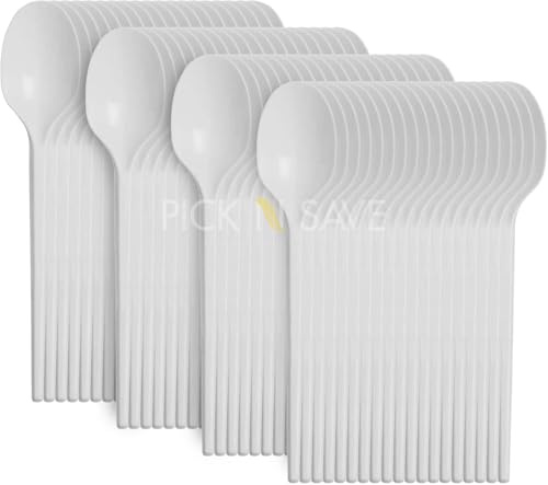 White Plastic Tea Dessert Spoons - Ideal for Birthday, Parties, Camping, Catering, Wedding (50pcs)