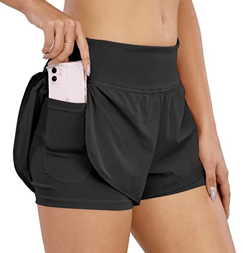 COTOP Short de Course pour Femmes,2 en 1 Short de Sport pour Femmes avec Poche,Taille Haute Short à séchage Rapide pour Fitness,Jogging,entraînement