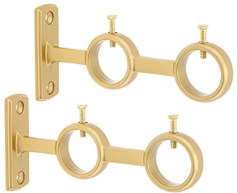 HOJLKLD Soporte Doble para Barra de Cortina, 2 Piezas de soporte de barra de cortina de alta resistencia, Soporte de pared para barras de cortina de 25mm (dorado)